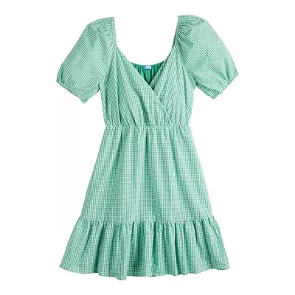 Draper James women's puff-sleeve surplice dress gingham green size S - Picture 2 of 4